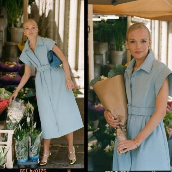 Tuckernuck Chloe Shirt Dress Slate Blue Collared Midi XL NWT - Picture 2 of 7